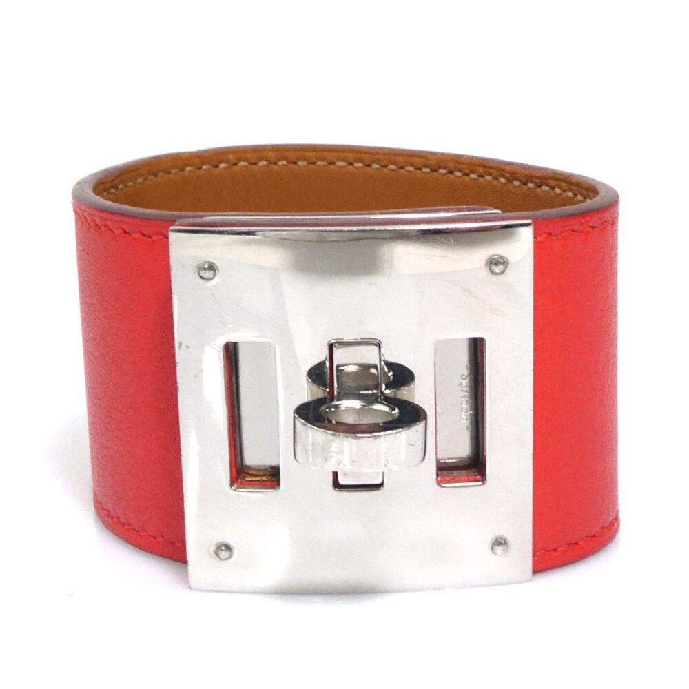 HERMES Silver Leather Charm Bracelet